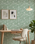 Sage Blossom serene green floral wallpaper creating ambiance in a serene bathroom
