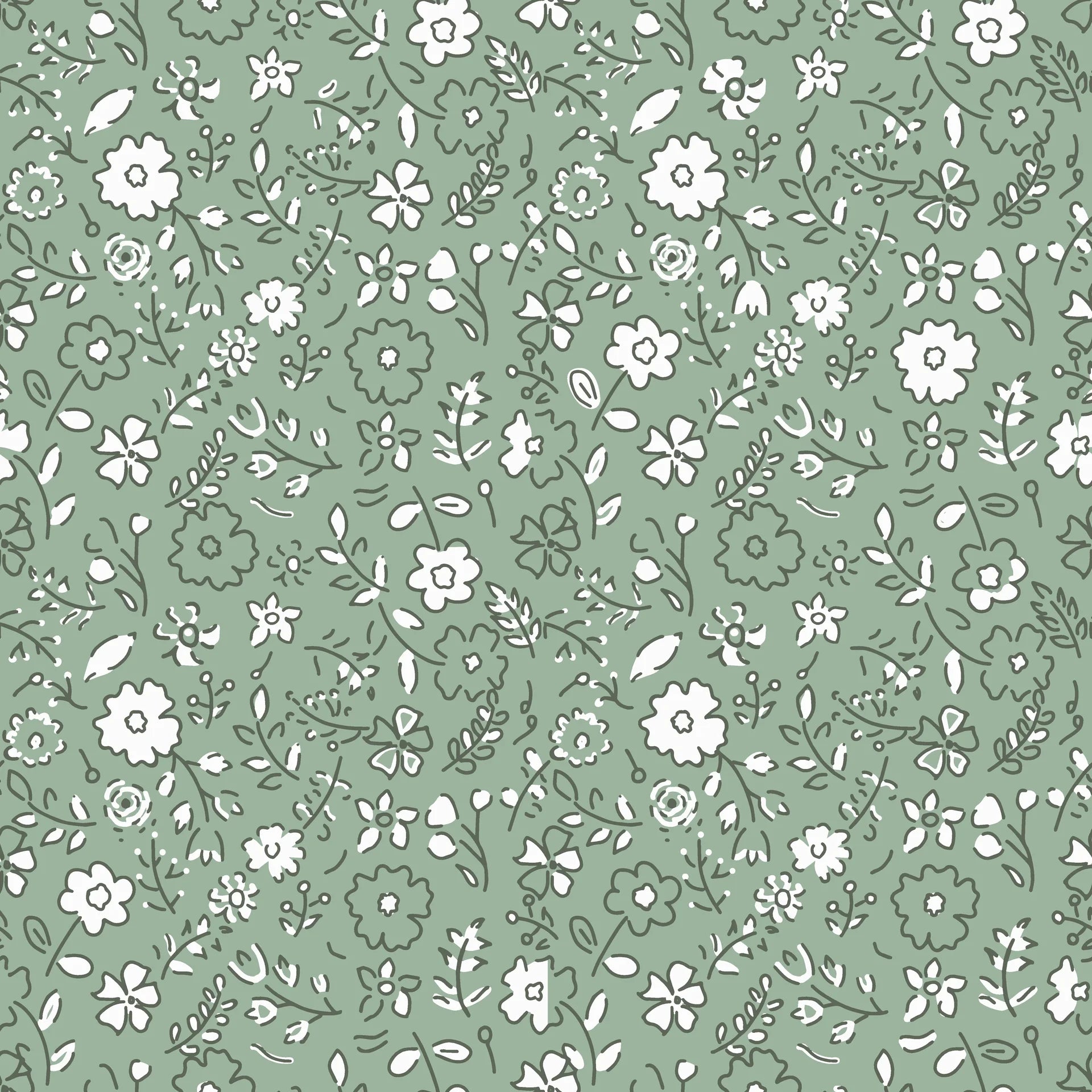 Sage Blossom serene green floral wallpaper