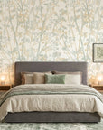 Sage Rain neutral botanical peel and stick wallpaper adding character to a cozy bedroom