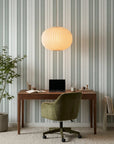 Sage Stripe modern grey striped wallpaper as a feature wall in a bright home office