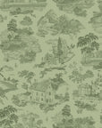 Matte sage green pastoral toile peel and stick wallpaper - Sage Swan