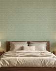 Sage Trellis serene geometric wallpaper adding character to a cozy bedroom