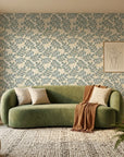 Sage & Gold elegant botanical peel and stick wallpaper adding character to a cozy bedroom