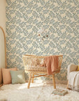 Sage & Gold elegant botanical peel and stick wallpaper as a feature wall in a bright home office