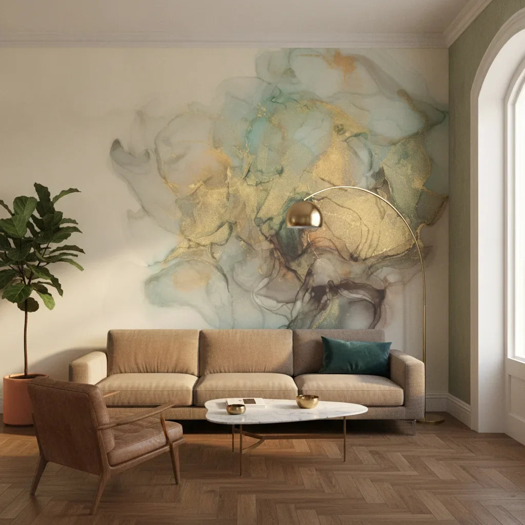 Sage Bloom Mist elegant sage and gold ink adding character to a cozy bedroom