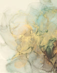 Textured peel and stick wallpaper with gold sage ink wash - Sage Bloom Mist