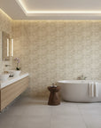 Sage Undergrowth olive green botanical grass wallpaper creating ambiance in a serene bathroom