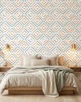 Sand & Sky Fret coastal geometric peel and stick wallpaper adding character to a cozy bedroom
