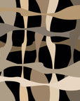 Self-adhesive wallpaper featuring an abstract design of undulating beige and brown geometric lines