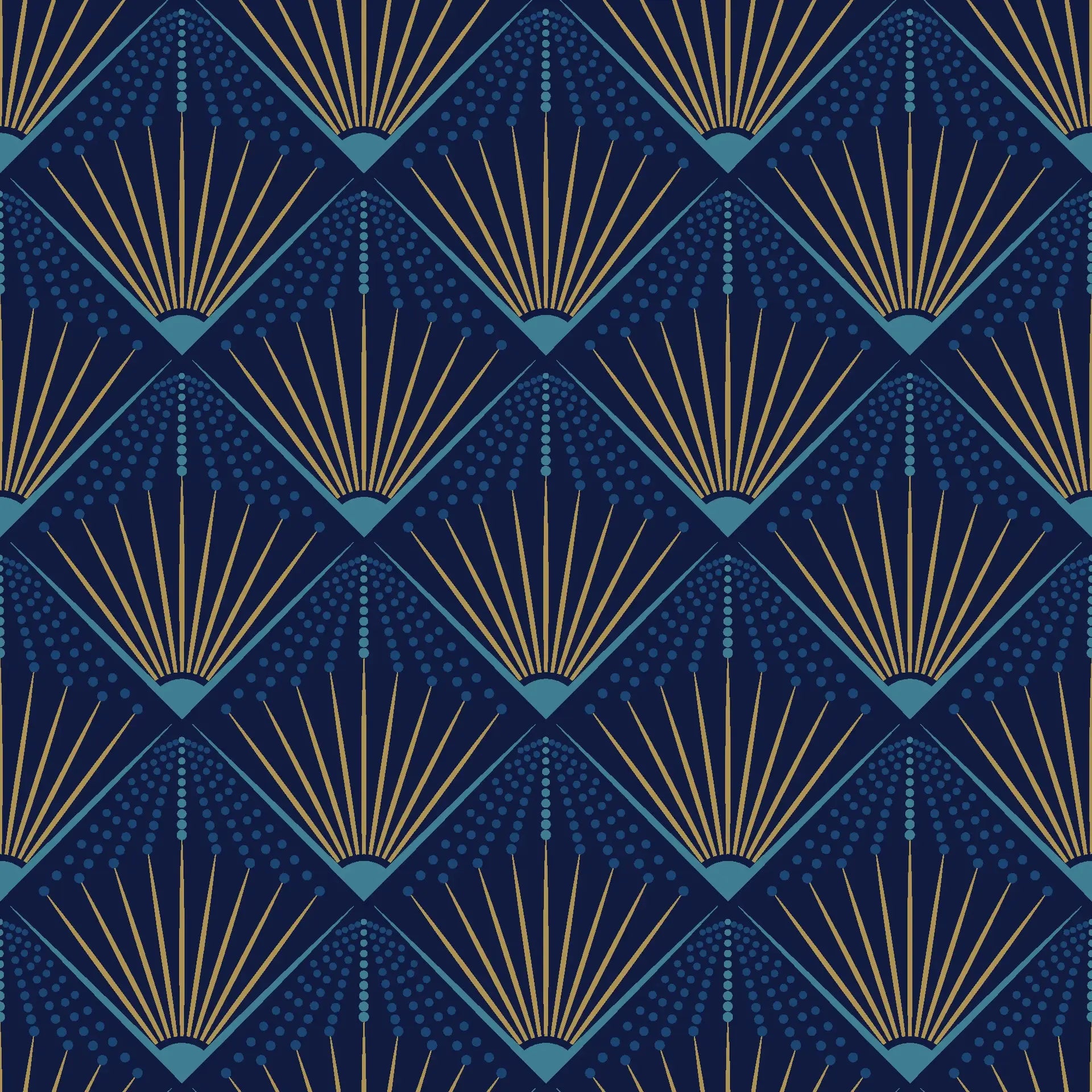 Sapphire Burst elegant navy and gold art deco wallpaper