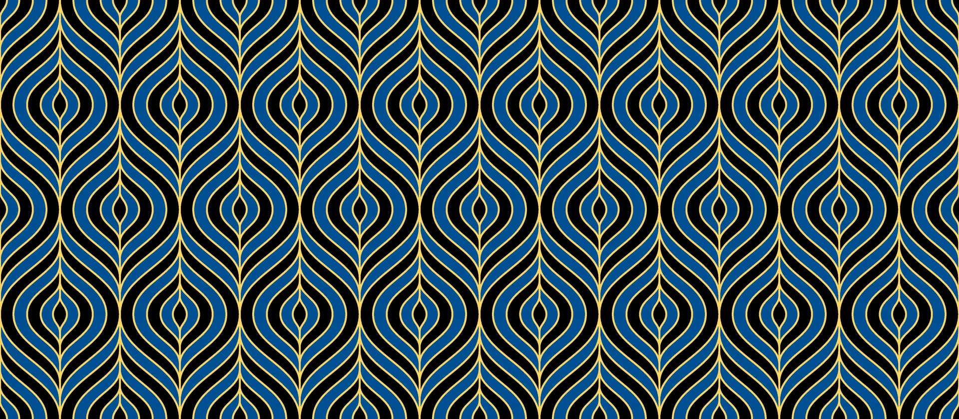Sapphire Flame bold blue and gold ogee wallpaper