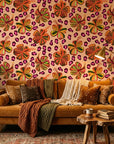Savanna Bloom african floral wallpaper in a warm and inviting living room