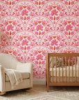 Scarlet Aura red abstract wallpaper in a warm and inviting living room