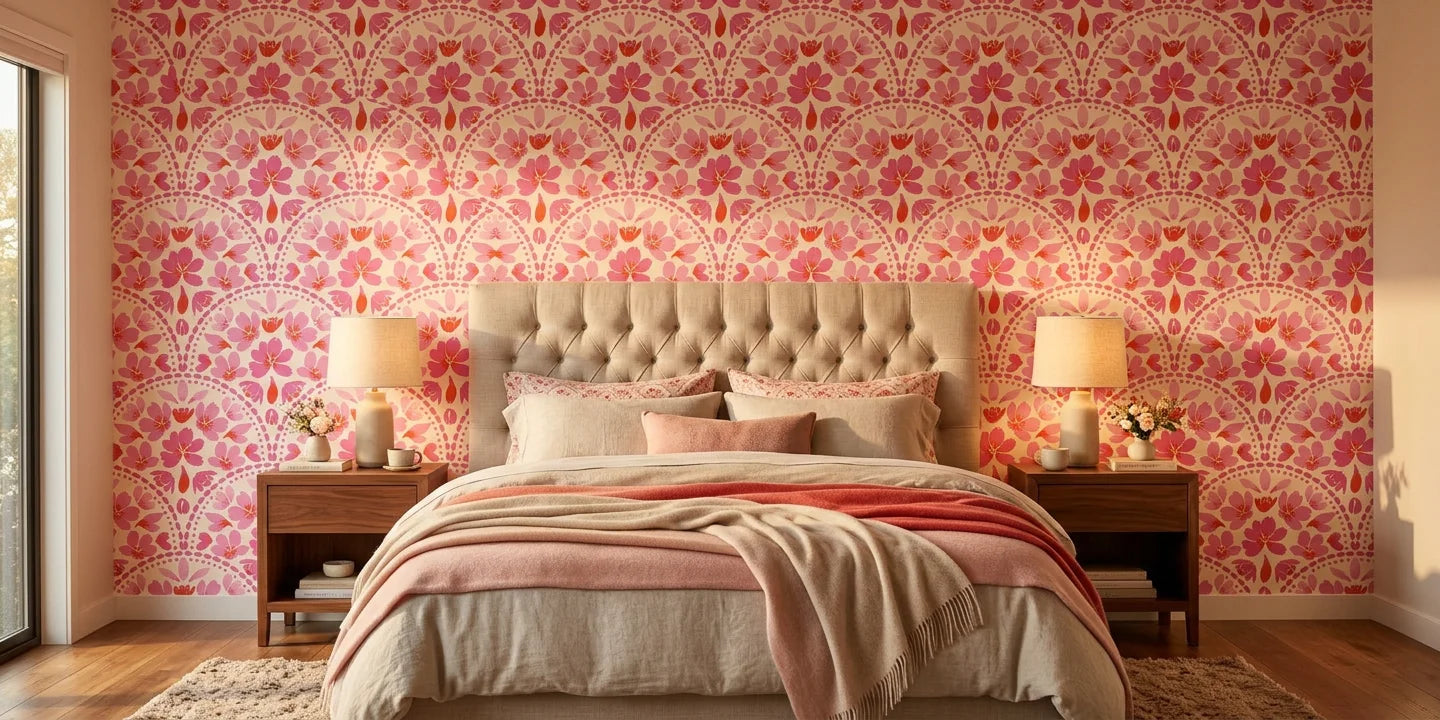 Scarlet Aura red abstract wallpaper adding character to a cozy bedroom