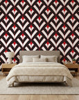 Scarlet Edge dramatic red and black geometric wallpaper in a warm and inviting living room