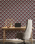 Scarlet Edge dramatic red and black geometric wallpaper adding character to a cozy bedroom