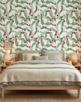 Scarlet & Sage green botanical peel and stick wallpaper adding character to a cozy bedroom