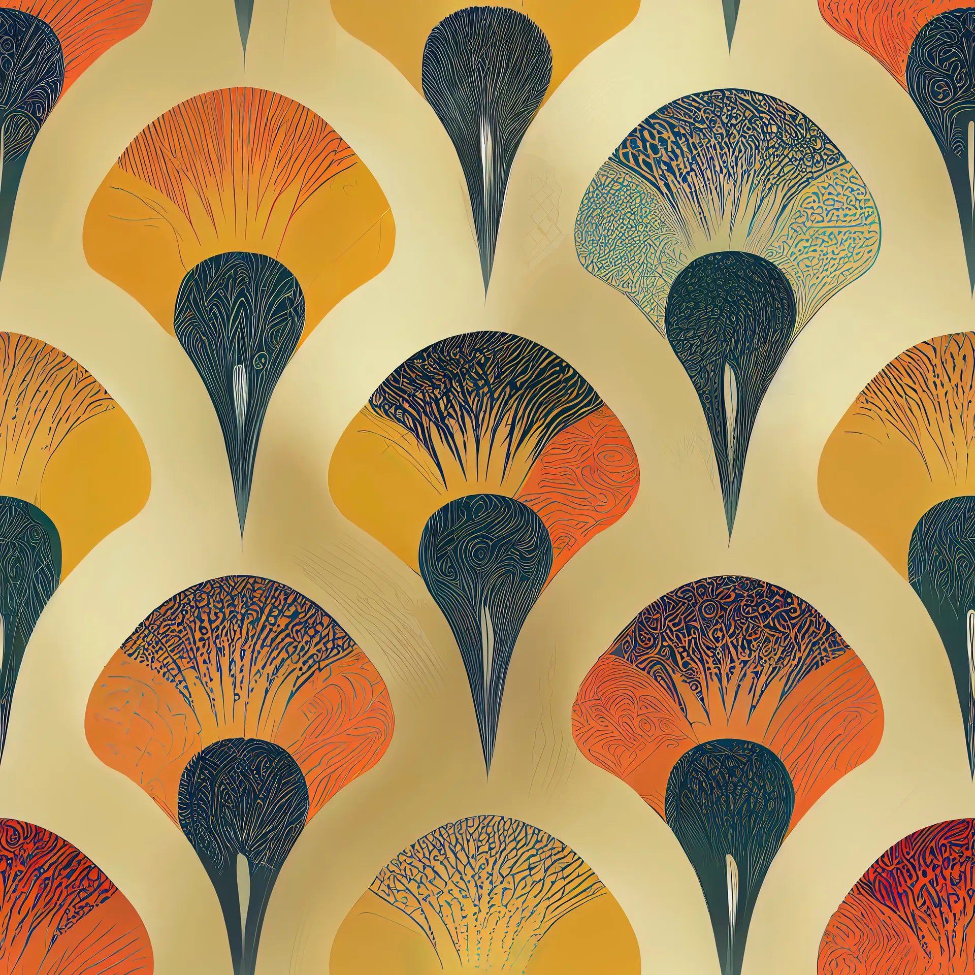 Scattered Dusk warm art deco fan pattern wallpaper