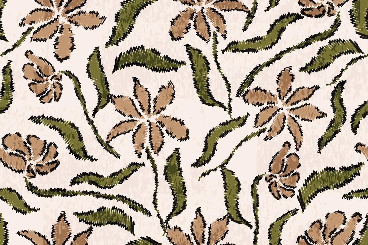 Scrawled Bloom rustic floral wallpaper