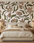 Scrawled Bloom rustic floral wallpaper adding character to a cozy bedroom