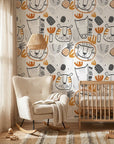 Scrub Safari animal face wallpaper in a warm and inviting living room