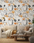Scrub Safari animal face wallpaper adding character to a cozy bedroom