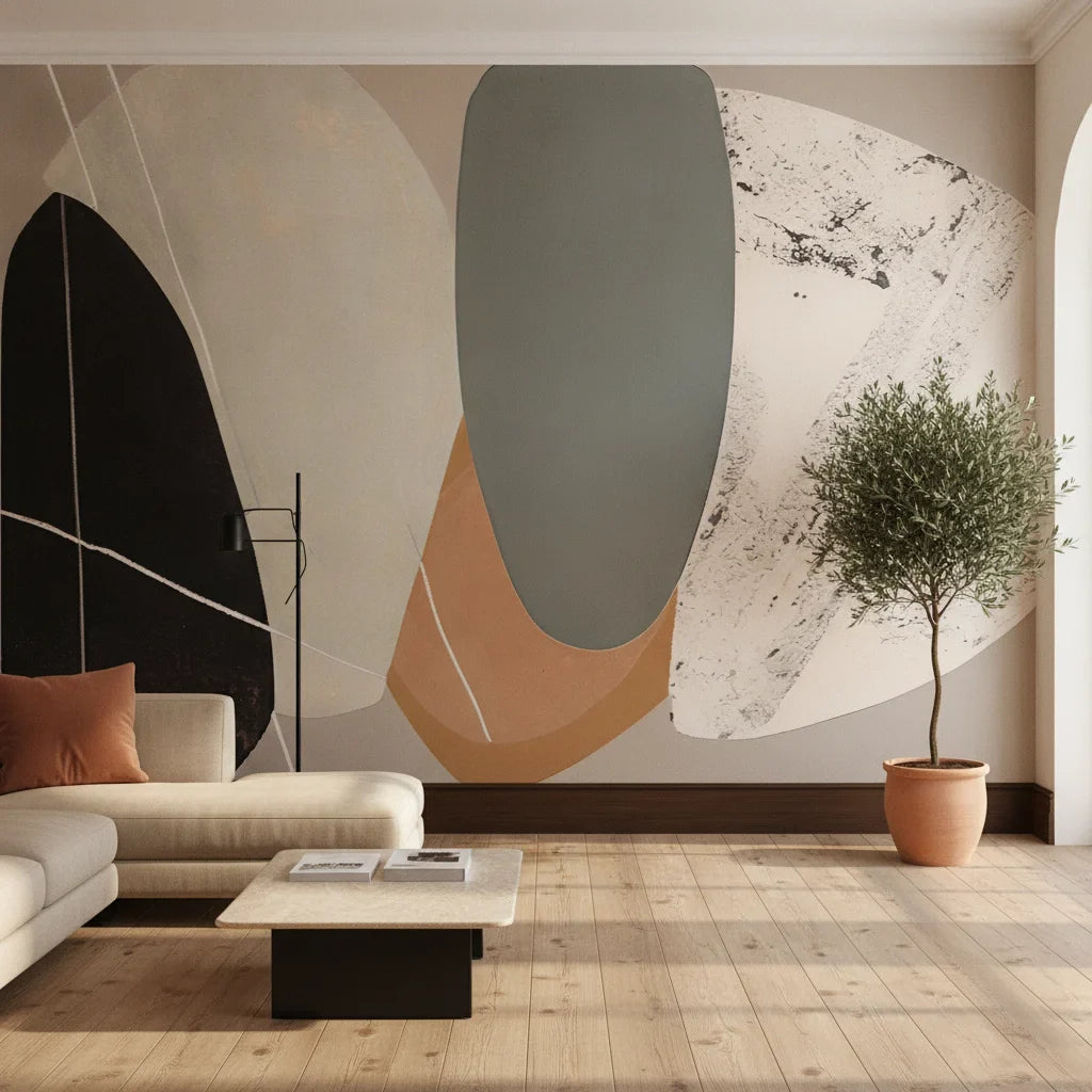 Sculpted Fragments bold modern abstract in a warm and inviting living room