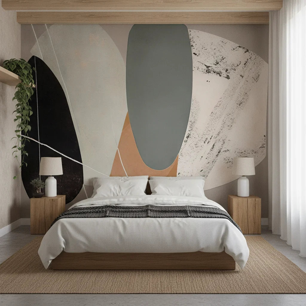 Sculpted Fragments bold modern abstract adding character to a cozy bedroom