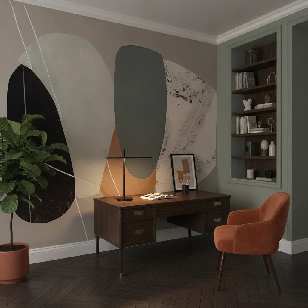 Sculpted Fragments bold modern abstract as a feature wall in a bright home office