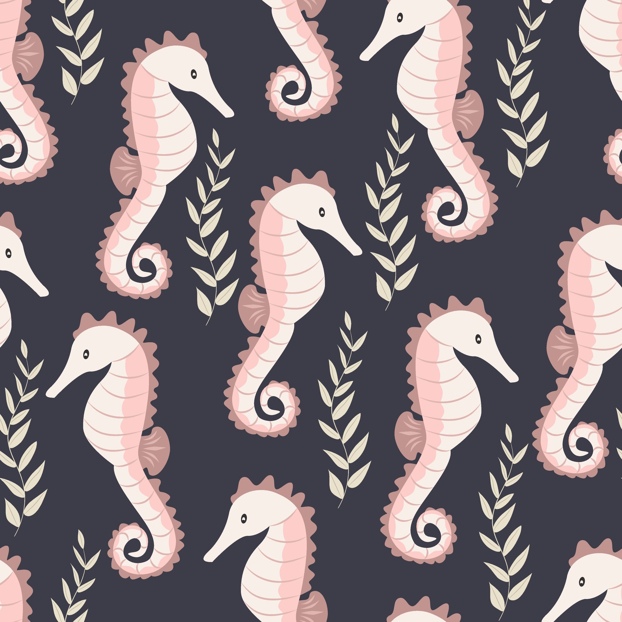 Smooth blush pink seahorse peel and stick wallpaper - Seahorse Reverie