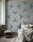 Soft blue wall covering detail shot, emphasizing subtle tonal shifts and surface texture