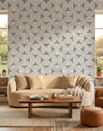 Semi Blue subtle blue textured minimalist design wallpaper in a warm and inviting living room