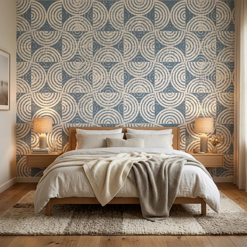Semi Blue subtle blue textured minimalist design wallpaper adding character to a cozy bedroom
