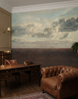 Shaded Grove cloud mural wallpaper in traditional study with ornate molding and antique furnishings