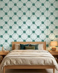 Shadow Garden green floral peel and stick wallpaper adding character to a cozy bedroom