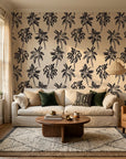 Shadow Isles dark island wallpaper in a warm and inviting living room