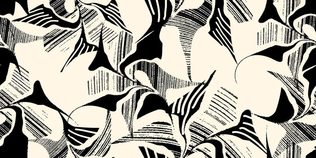 Shadow Strokes black and cream abstract geometric brush stroke wallpaper