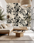 Monochrome conceptual wall covering featuring geometric shapes created by expressive brushstrokes Shadow Strokes