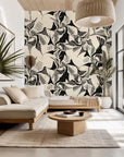 Monochrome conceptual wall covering featuring geometric shapes created by expressive brushstrokes Shadow Strokes