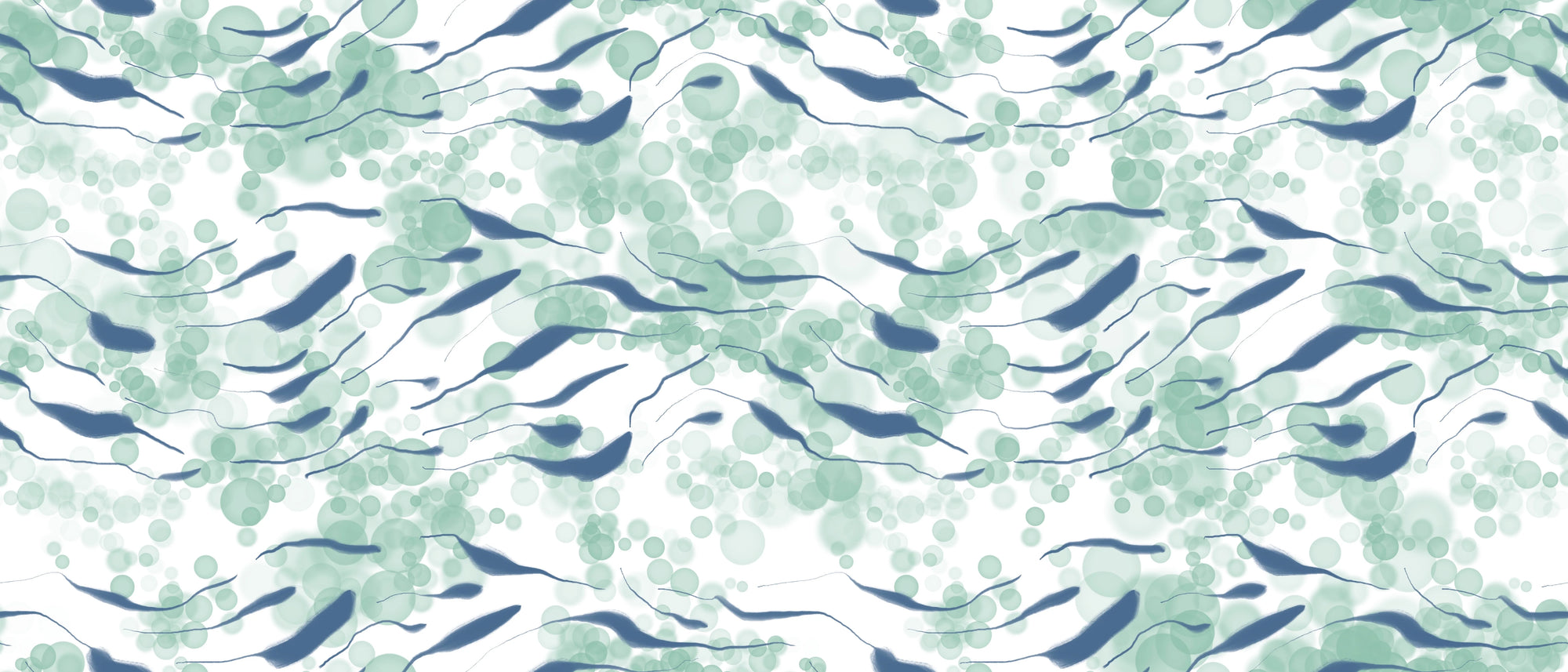 Smooth peel and stick wallpaper with navy fish silhouettes - Shoal Drift