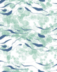 Smooth peel and stick wallpaper with navy fish silhouettes - Shoal Drift