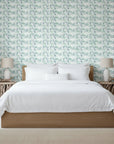 Shoal Drift serene coastal blue fish wallpaper adding character to a cozy bedroom