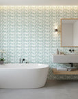 Shoal Drift serene coastal blue fish wallpaper creating ambiance in a serene bathroom