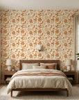 Sienna Drift warm terracotta autumn leaf wallpaper adding character to a cozy bedroom