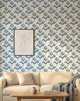 Signal & Edge blue geometric peel and stick wallpaper in a warm and inviting living room