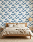 Signal & Edge blue geometric peel and stick wallpaper adding character to a cozy bedroom