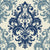 Elegant Silent Bouquet damask wallpaper in navy and slate blue on cream background with ornate scrollwork