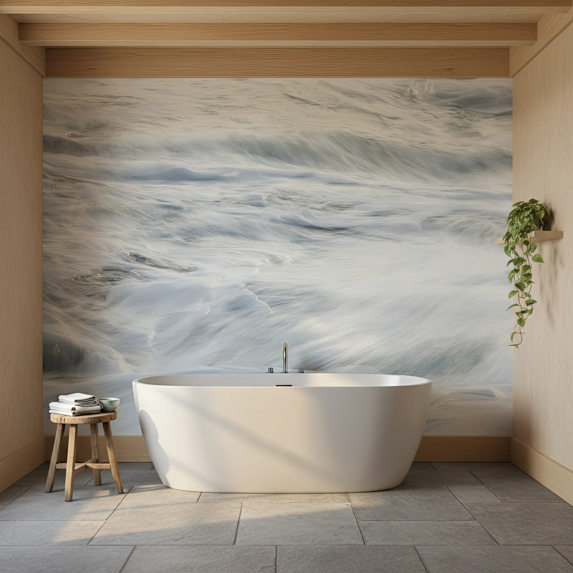 Coastal removable wallpaper with dynamic water motion design