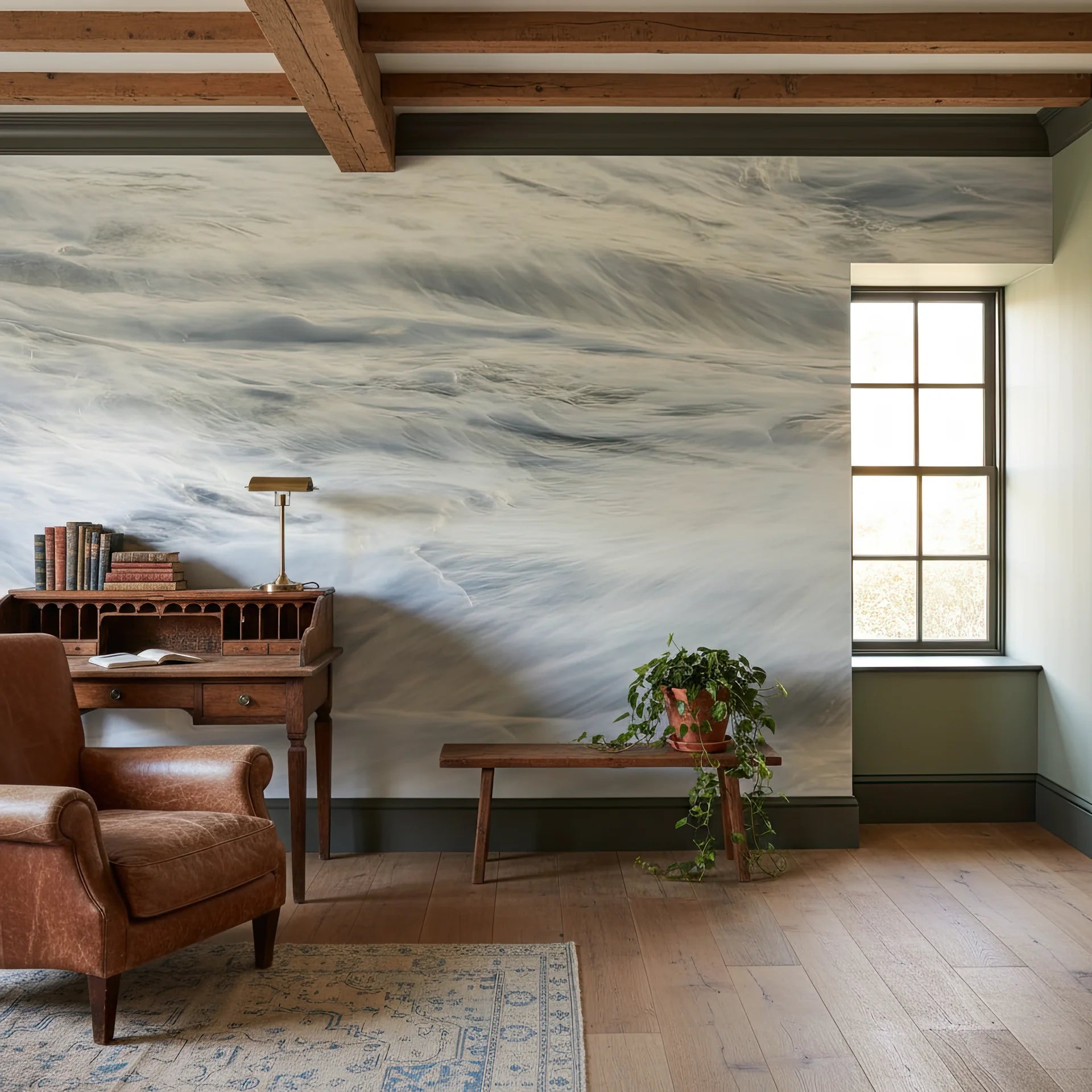 Marine-inspired wallpaper sample with soft focus wave beauty