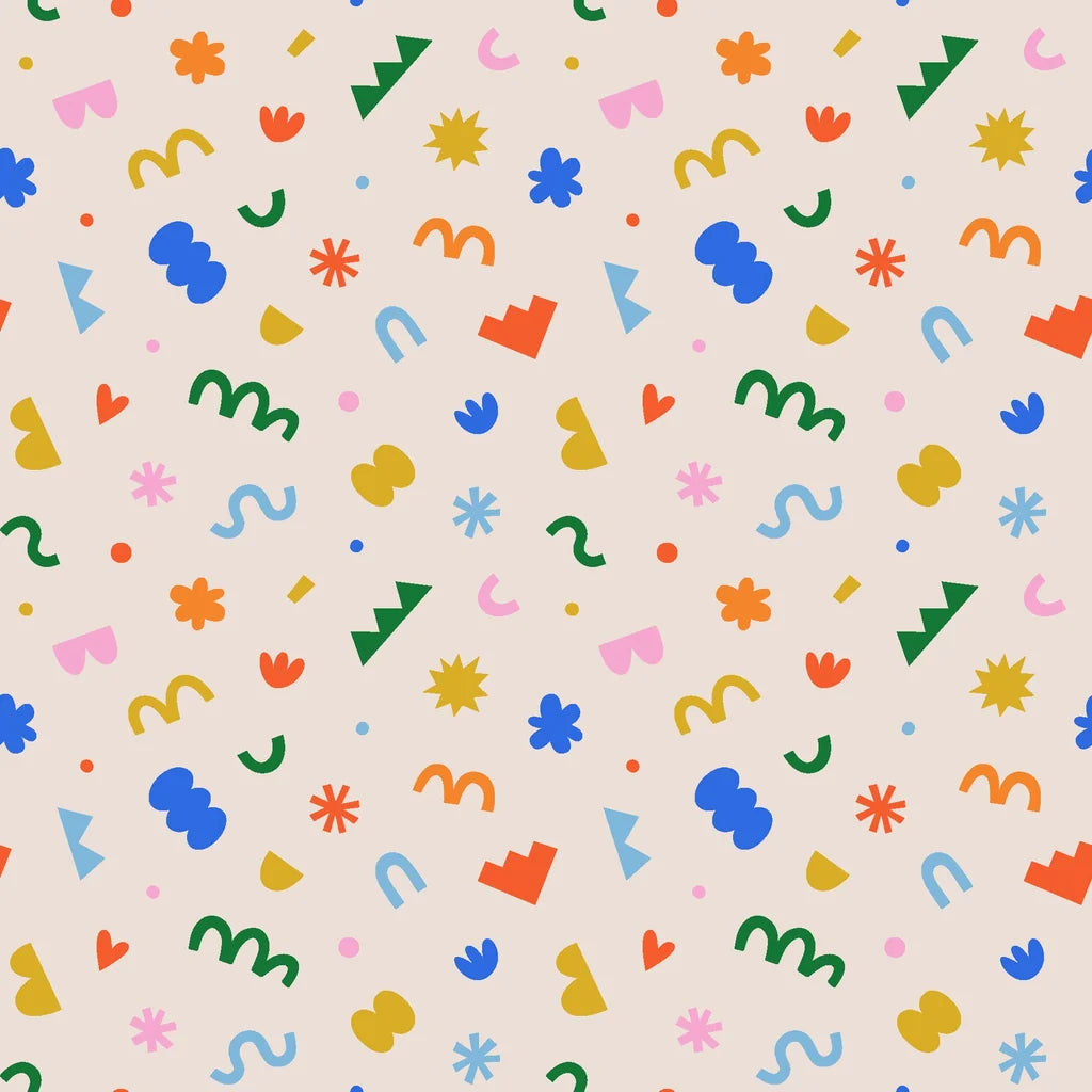 Beige colorful abstract geometric cutout shapes peel and stick wallpaper -Silly Shapes